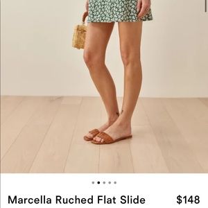 Reformation Marcella Ruched Flat Slide in Pecan
